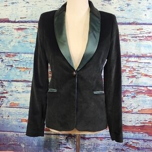MiH Black Velvet Blazer with Green Satin Accents Womens Size S